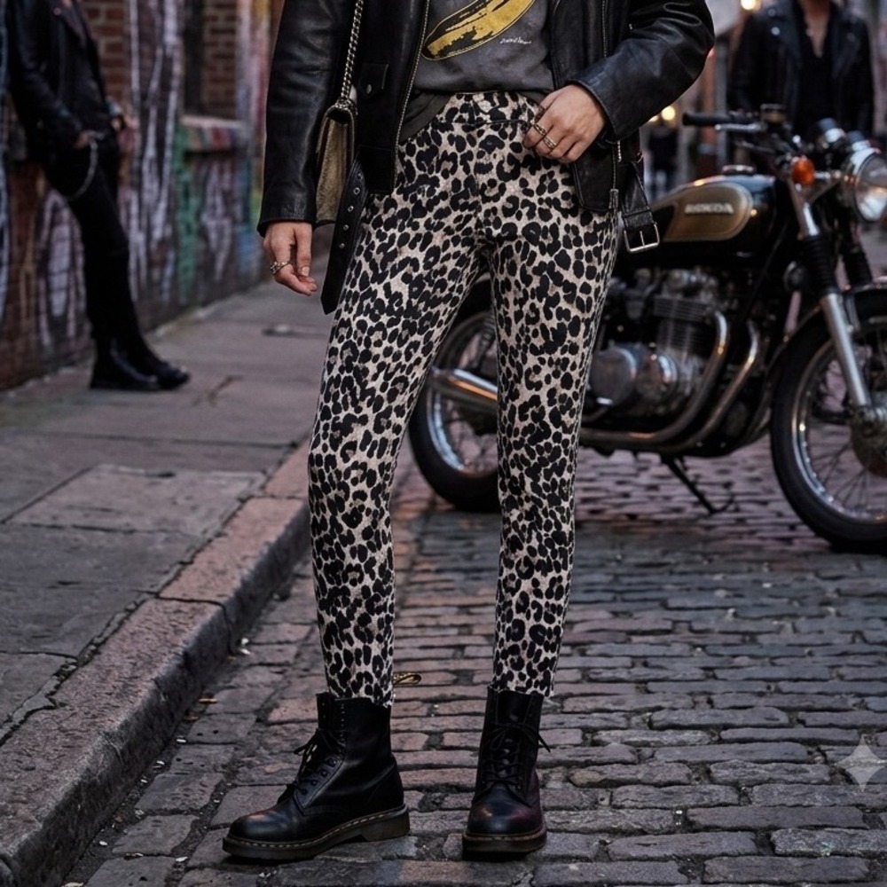 PAIGE Leopard Print Hoxton Ankle Jeans 24 Indie Sleeze Edgy Streetwear‎ Festival